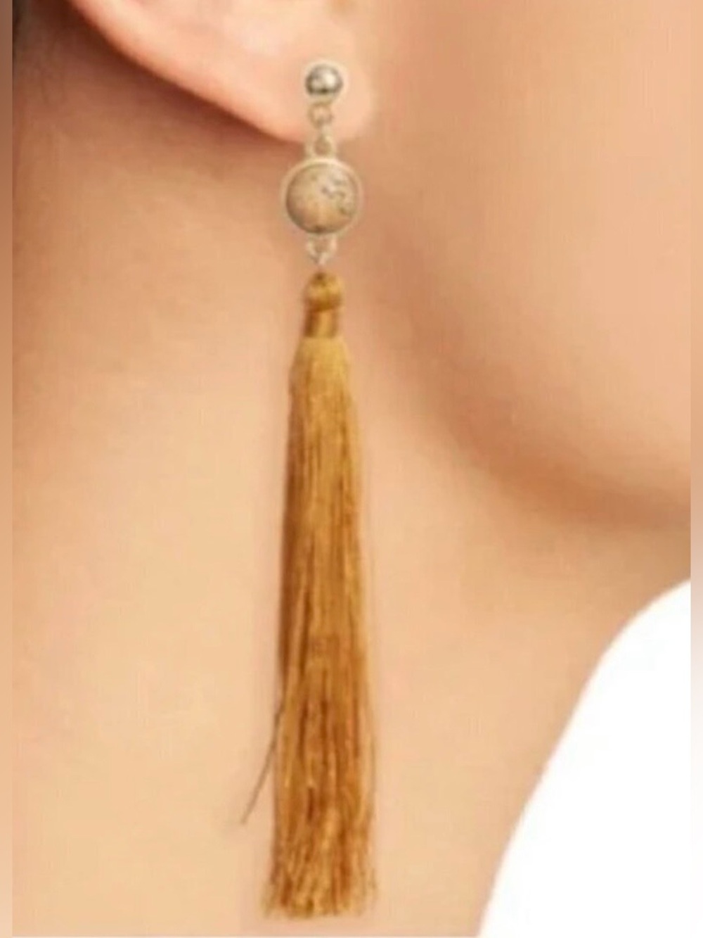 NEW Uncommon James Strawberry Fields Jasper Gold Tassel Earrings Jewelry Boho